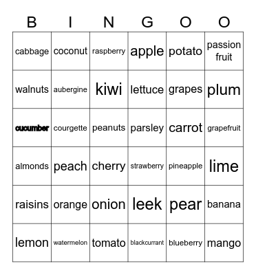 FOOD BINGO! Bingo Card