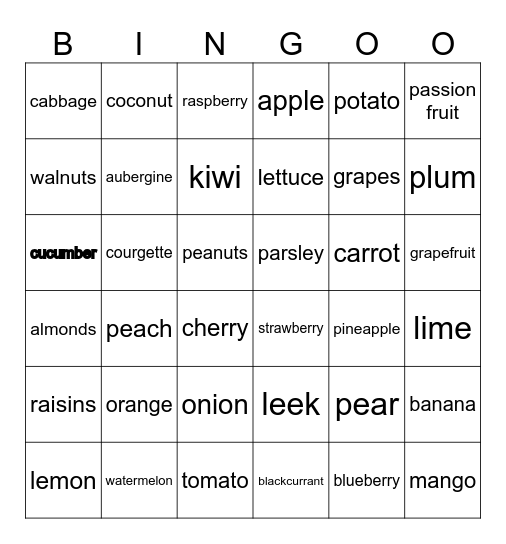 FOOD BINGO! Bingo Card