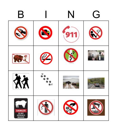 National Parks Rules Bingo Card