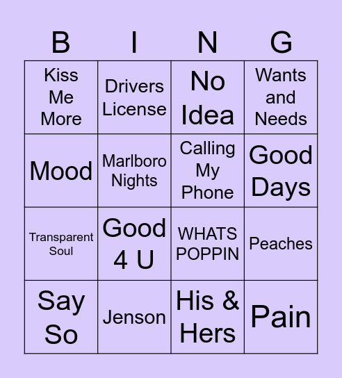 TikTok Music Bingo Card