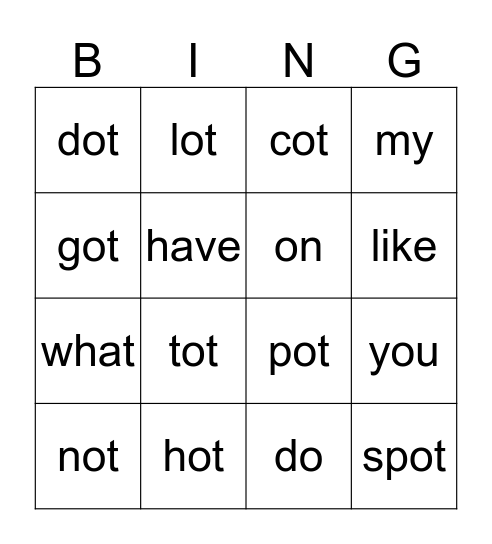 ot word family and sight words Bingo Card