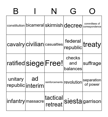 Era 5, Part 2 vocabulary Bingo Card