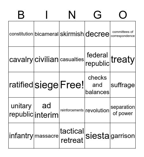 Era 5, Part 2 vocabulary Bingo Card