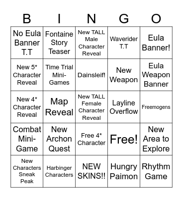 Special Announcement BINGO Card