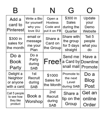 Jacksonville STARZ Sale-a-Bration Bingo Card