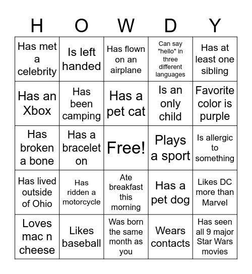 Find someone who..... Bingo Card