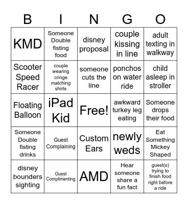 Disneyland Bingo Card