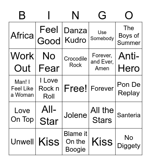 Music Bingo Card