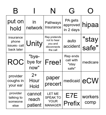 prior auth Bingo Card