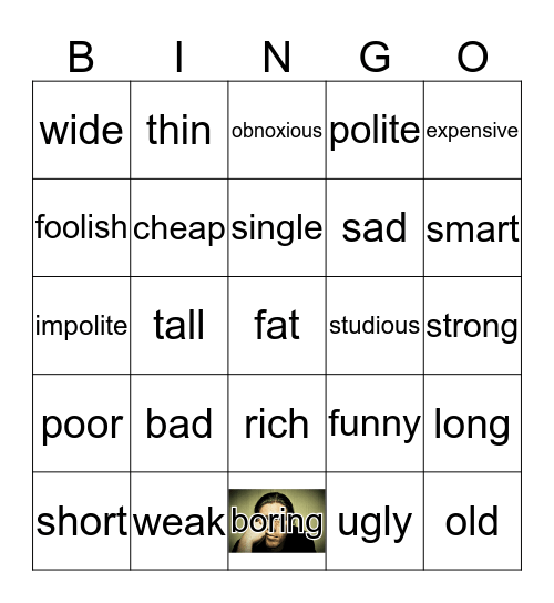 Adjectives Bingo Card