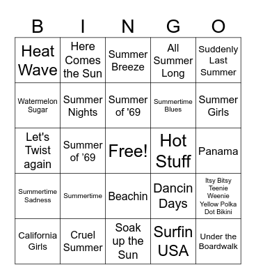 Summer Music Bingo Card