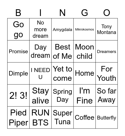 BTS FESTA BLACKOUT Bingo Card