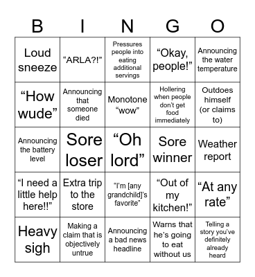 Dad Bingo Card