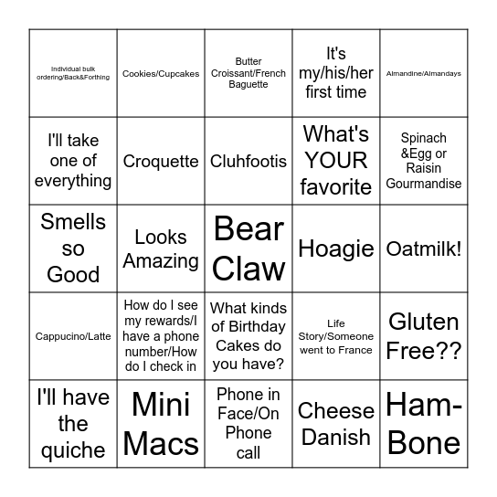 La Gourmandine Bingo Card