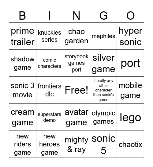 impossible sonic central Bingo Card