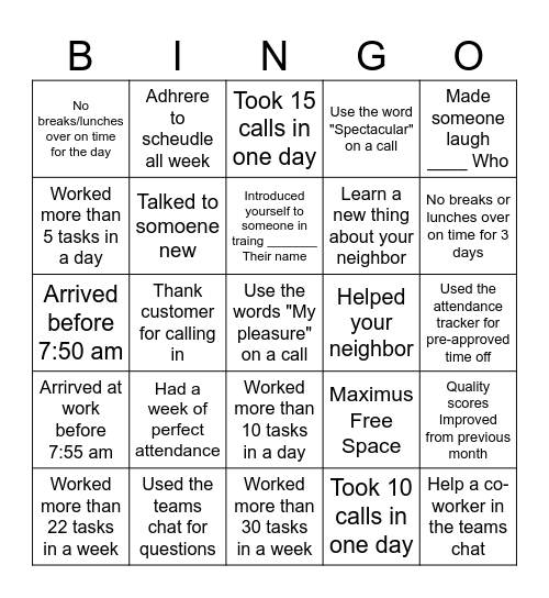 Maximus July Bingo Card