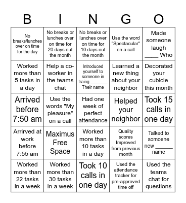 Maximus July Bingo Card