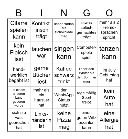 Kennenlern-Bingo Card