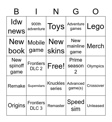 Sonic Central Bingo Card