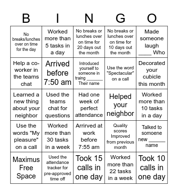 Maximus July Bingo Card