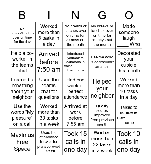 Maximus July Bingo Card