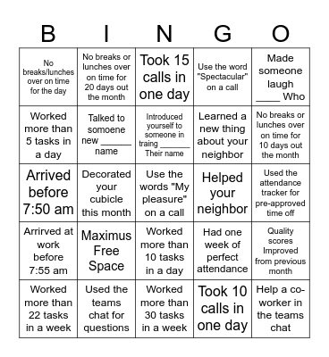 Maximus July Bingo Card