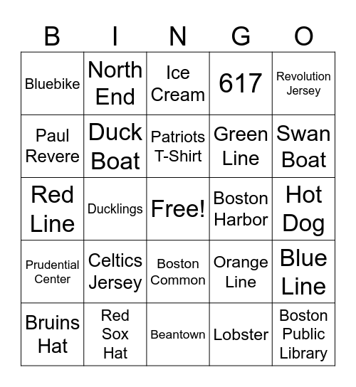 Boston People Watching Bingo Card