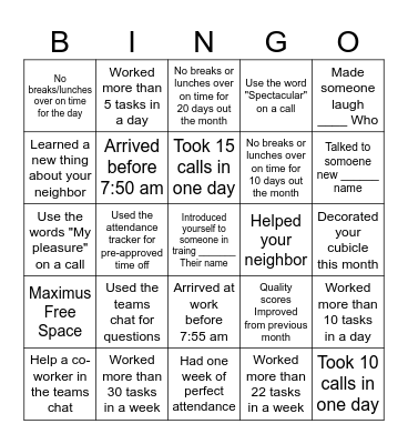 Maximus July Bingo Card