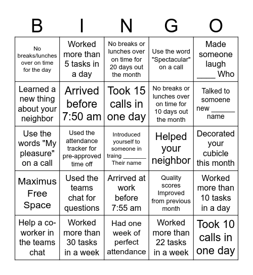 Maximus July Bingo Card