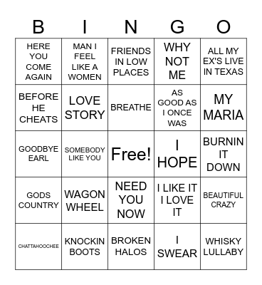 Country Hits Bingo Card