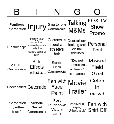 Super Bowl Trivia! Bingo Card