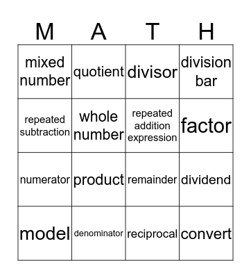 Multiplication & Division of Fractions Bingo Card
