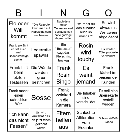 Fro' Bingi Bingo Card