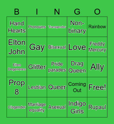 PRIDE + GRN Bingo Card