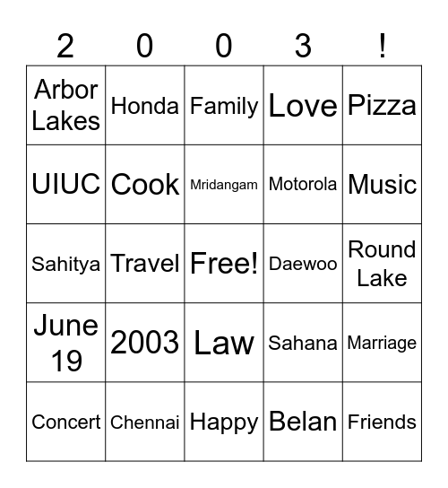 Happy 20 ShaRavi Bingo Card