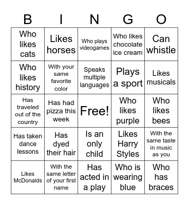 Get to Know You Bingo Card