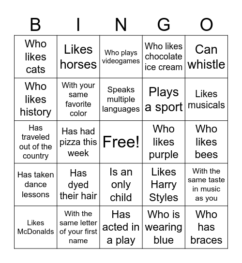 Get to Know You Bingo Card