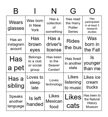 Find Someone Who... Bingo Card