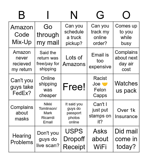 Horrible Customers Bingo Card