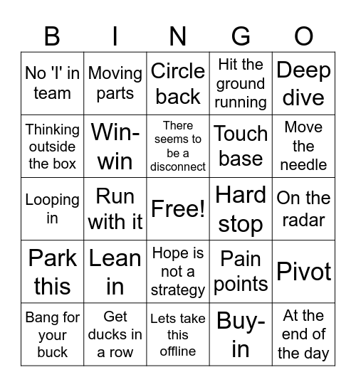 Corporate Catchphrase Bingo Card