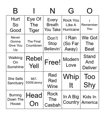 BONE HAUS 1980s MUSIC BINGO Card