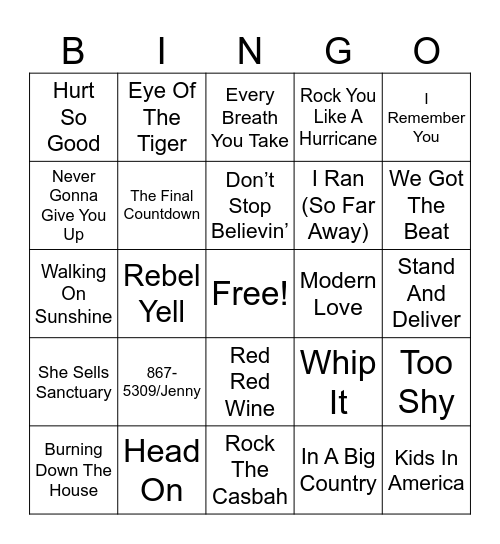 BONE HAUS 1980s MUSIC BINGO Card