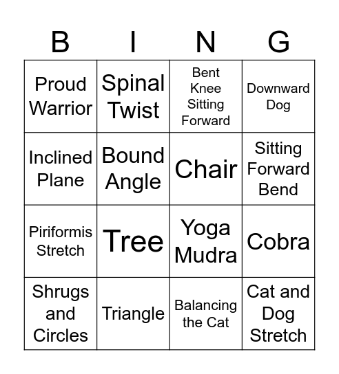 Yoga Bingo Card