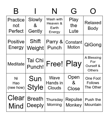 Tai Chi Friends Bingo Card