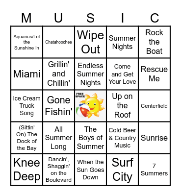 SUMMERTIME, SUMMERTIME Bingo Card
