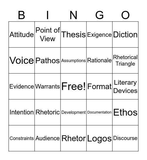 Rhetoric Bingo Card