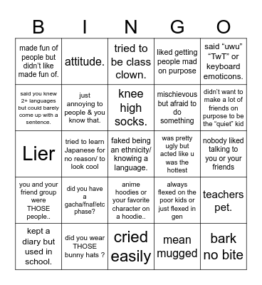 should’ve been bullied Bingo Card