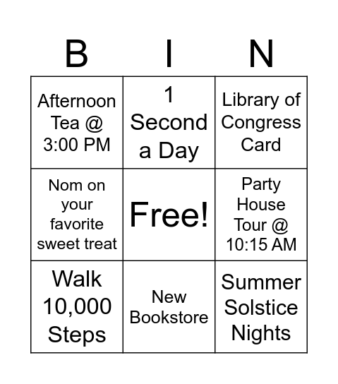 Celebrate Claire Day Bingo Card