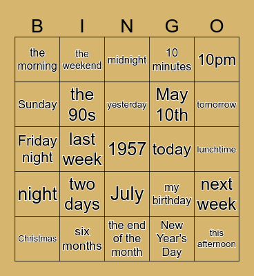 Prepositions of Time Bingo Card
