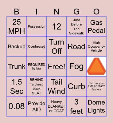 DRIVERS EDUCATION Bingo Card